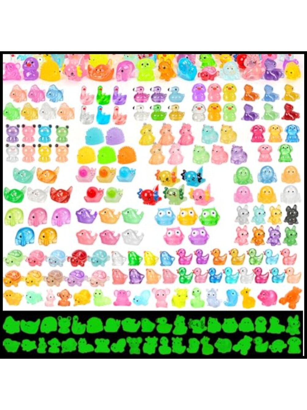 220Pcs Luminous Resin Mini Animals Glow in the Dark Figurines Dollhouse Decor